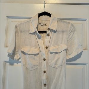 Zara linen cream button down dress